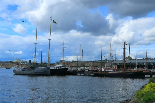 Svédország Stockholm Yatch Kikötő Szívében Élő Teljes Város Stockholm — Stock Fotó