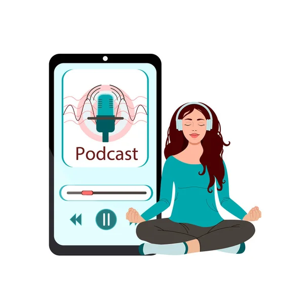  Lotus pozisyonunda oturan ve podcast dinleyen kız