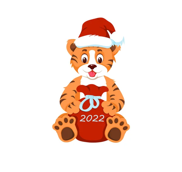 Cub tigre mignon tenant un sac avec des cadeaux — Image vectorielle