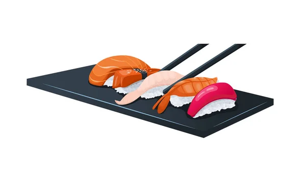 Sashimi sushi em uma bandeja preta — Vetor de Stock