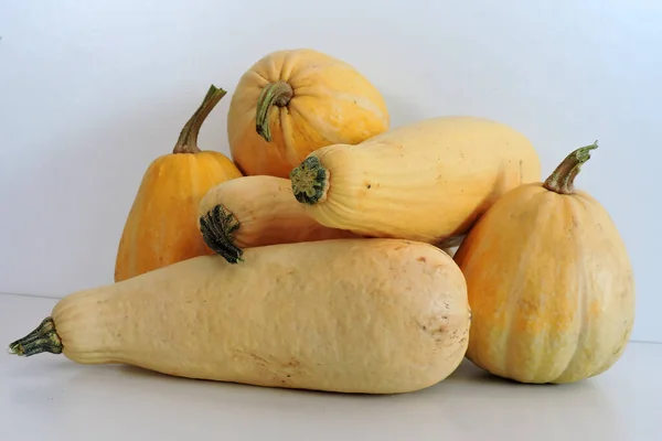 Composition Some Yellow Ripe Raw Pumpkins Isolated White Background — Stock Photo, Image