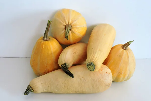 Composition Some Yellow Ripe Raw Pumpkins Isolated White Background — Stock Photo, Image