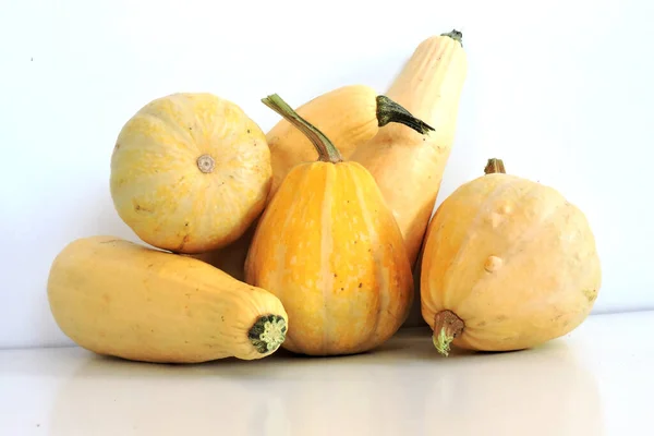 Composition Some Yellow Ripe Raw Pumpkins Isolated White Background — Stock Photo, Image