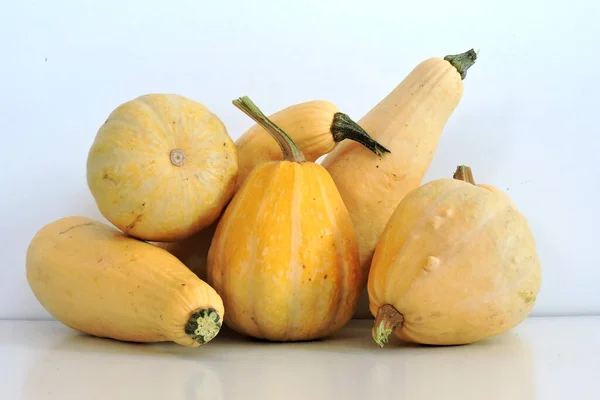 Composition Some Yellow Ripe Raw Pumpkins Isolated White Background — Stock Photo, Image