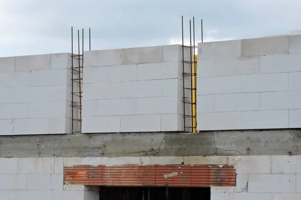 Reinforced Concrete Beam Steel Reinforcement Pillars First Floor House Construction — Foto Stock