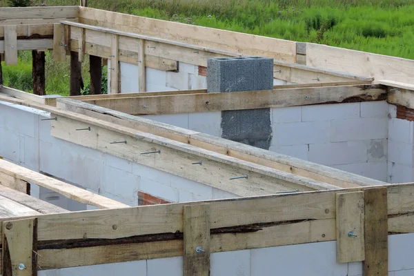 Wooden Formwork Reinforced Concrete Band First Floor House Construction Walls — Stok fotoğraf