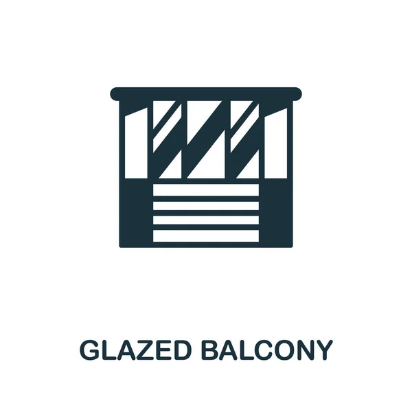 Icono de balcón acristalado. Signo monocromático de la colección del balcón. Ilustración de iconos de Creative Glazed Balcony para diseño web, infografías y más — Vector de stock
