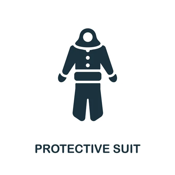 保護服のアイコン。生物工学コレクションのモノクロームサイン。Webデザイン、インフォグラフィックなどのための創造的な保護スーツのアイコンイラスト — ストックベクタ