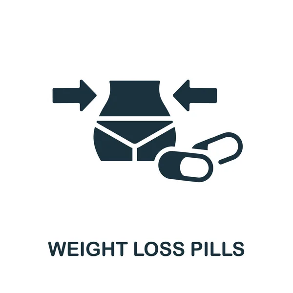 重量損失の薬のアイコン。ダイエットコレクションからのモノクロームサイン。創造的な重量損失は、ウェブデザイン、インフォグラフィックなどのアイコンのイラストを引きます — ストックベクタ