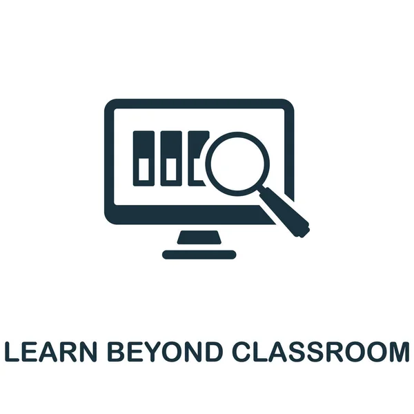 Lär dig bortom klassrumsikonen. Monokromt tecken från kreativ inlärningssamling. Creative Learn Beyond Classroom ikon illustration för webbdesign, infografik och mer — Stock vektor