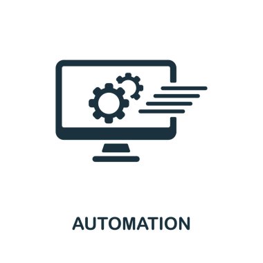 Otomasyon simgesi. Sektör 4.0 koleksiyonundan tek renkli tabela. Web tasarımı, bilgi grafikleri ve daha fazlası için yaratıcı Otomasyon simgesi çizimi