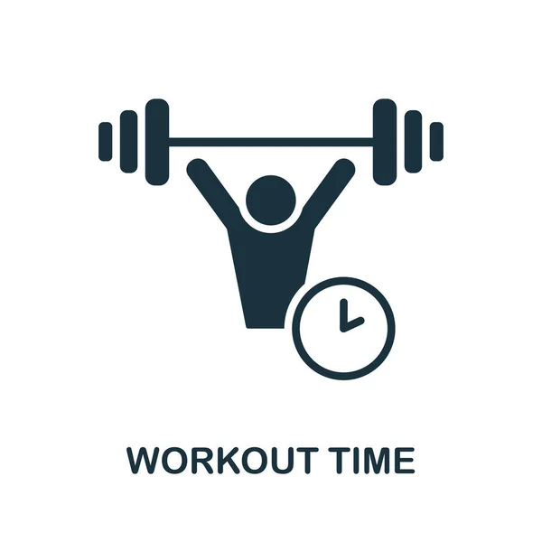 Ícone Tempo de treino. Sinal monocromático da colecção de ginástica. Ilustração do ícone Creative Workout Time para web design, infográficos e muito mais —  Vetores de Stock