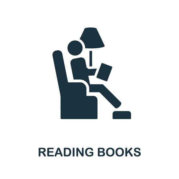 Icona dei libri di lettura. Segno monocromatico dalla collezione di riposo a casa. Illustrazione di icone Creative Reading Books per web design, infografica e altro ancora — Vettoriale Stock