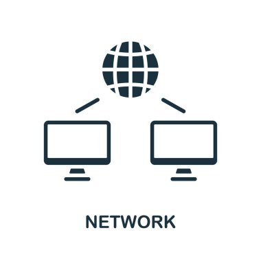 Ağ simgesi. İnternet teknoloji koleksiyonundan tek renkli tabela. Web tasarımı, bilgi grafikleri ve daha fazlası için yaratıcı Ağ simgesi çizimi