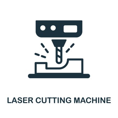 Lazer Kesme Makinesi simgesi. Makine koleksiyonundan tek renkli tabela. Web tasarımı, bilgi grafikleri ve daha fazlası için yaratıcı lazer kesme makinesi simgesi çizimi