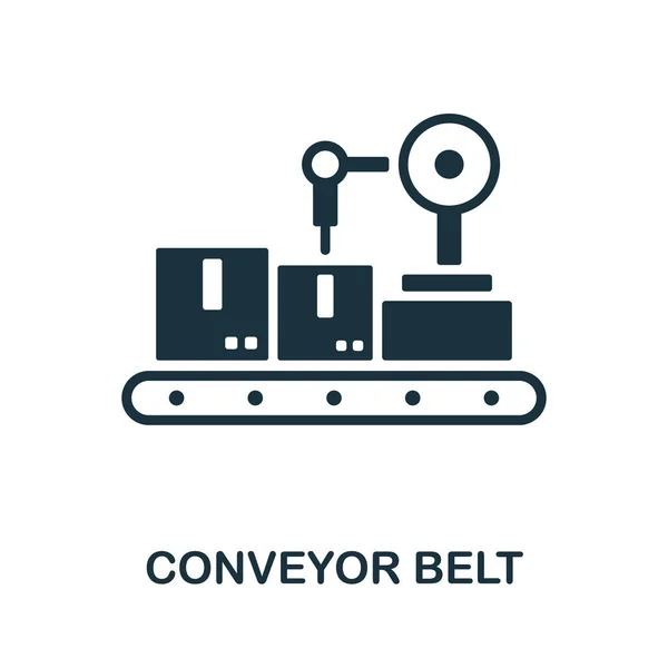 Förderband-Symbol. Monochromes Schild aus der Maschinensammlung. Creative Conveyor Belt Icon Illustration für Webdesign, Infografiken und mehr — Stockvektor