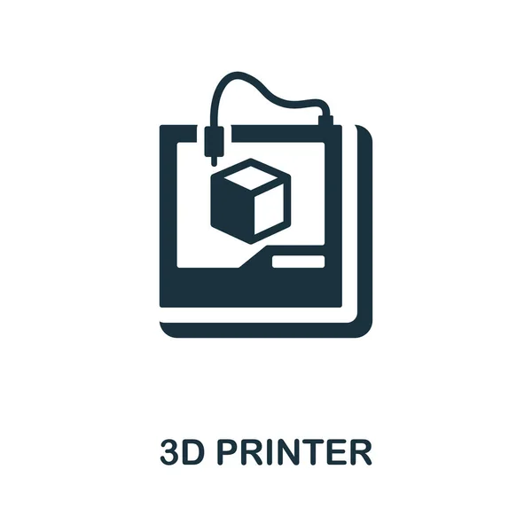 Icono de impresora 3D. Signo monocromático de la colección de maquinaria. Ilustración de iconos de impresora 3D creativa para diseño web, infografías y más — Vector de stock
