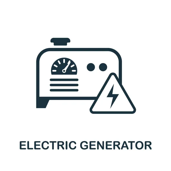 Icona del generatore elettrico. Segno monocromatico dalla collezione di macchinari. Illustrazione icona Creative Electric Generator per web design, infografica e altro ancora — Vettoriale Stock