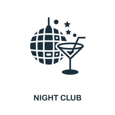 Gece kulübü ikonu. Büyük şehir yaşamı koleksiyonundan tek renkli bir tabela. Web tasarımı, bilgi grafikleri ve daha fazlası için Creative Night Club simgesi