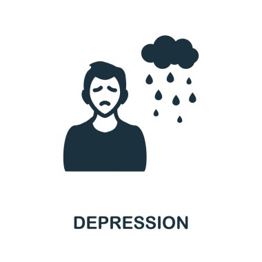 Depresyon ikonu. Psikoterapi koleksiyonundan tek renkli tabela. Web tasarımı, bilgi grafikleri ve daha fazlası için Yaratıcı Depresyon ikonu çizimi