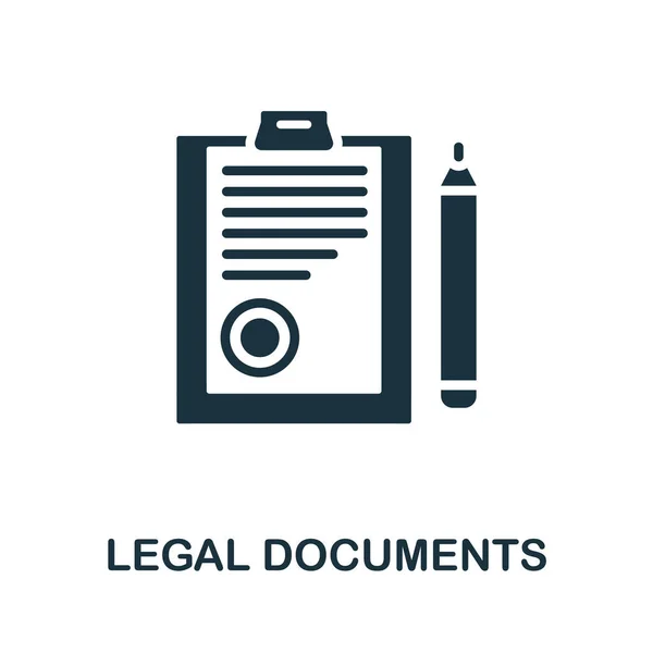 법적 서류 상의 아이콘. 프로젝트 개발 컬렉션의 모노크롬 사인. 웹 디자인, 인포 그래픽등을 위한 크리에이티브 법률 문서 아이콘 삽화 — 스톡 벡터