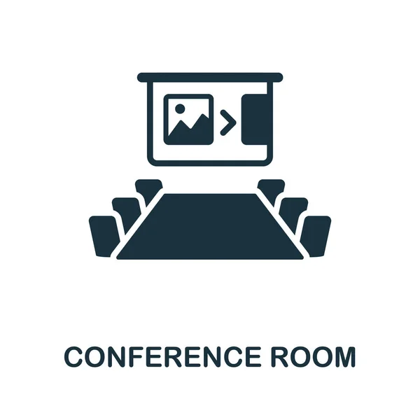 Konferans Odası ikonu. Şirket geliştirme koleksiyonundan tek renkli tabela. Web tasarımı, bilgi grafikleri ve daha fazlası için Yaratıcı Konferans Odası resimleme — Stok Vektör