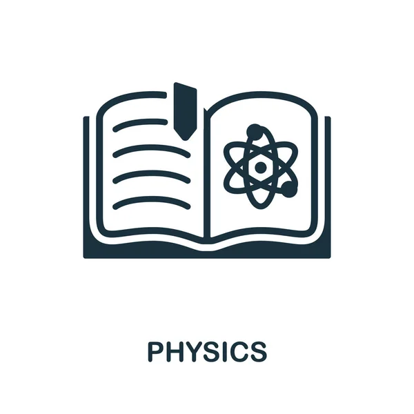 Fizik ikonu. Okul eğitim koleksiyonundan tek renkli tabela. Web tasarımı, bilgi grafikleri ve daha fazlası için Yaratıcı Fizik simgesi çizimi — Stok Vektör