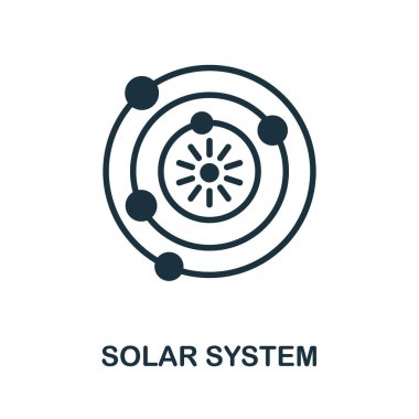 Güneş Sistemi simgesi. Uzay koleksiyonundan tek renkli tabela. Web tasarımı, bilgi grafikleri ve daha fazlası için yaratıcı güneş sistemi simgesi çizimi