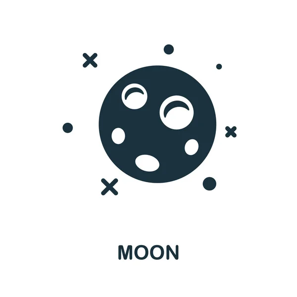 Ícone lunar. Signo monocromático da colecção espacial. Ilustração de ícone de lua criativa para web design, infográficos e muito mais —  Vetores de Stock