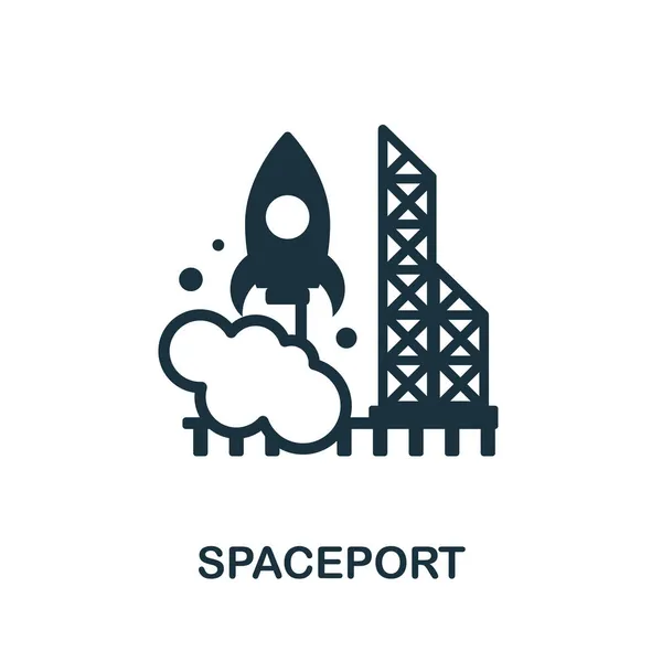 宇宙港のアイコン。宇宙コレクションからのモノクロームサイン。Webデザイン、インフォグラフィックなどのための創造的なスペースポートのアイコンのイラスト — ストックベクタ
