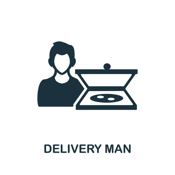 Icona di Delivery Man. Segno monocromatico dalla collezione take away. Illustrazione icona Creative Delivery Man per web design, infografica e altro ancora — Vettoriale Stock