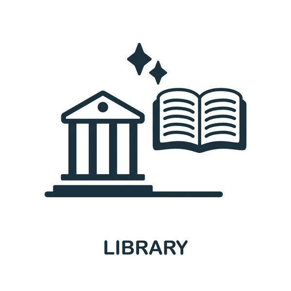 图书馆图标。大学收藏的单色标志。用于网页设计、资讯图解等的创意图书馆图标说明 — 图库矢量图片