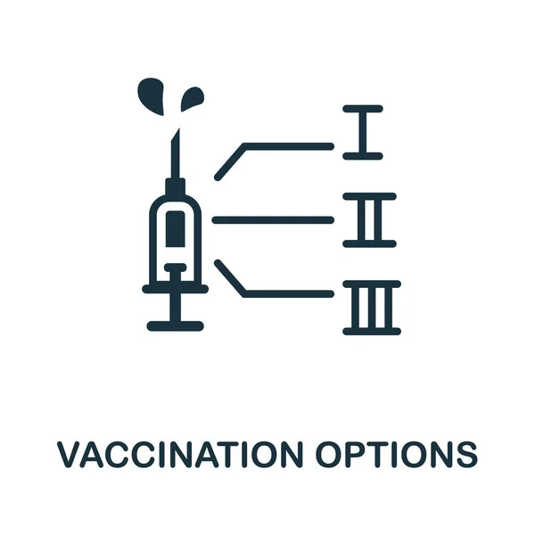 예방 옵션 아이콘. 모노크롬 사인은 백신 컬렉션에서 나왔습니다. 웹 디자인, 인포 그래픽등을 위한 크리에이티브 백신 접종 옵션의 아이콘 삽화 — 스톡 벡터