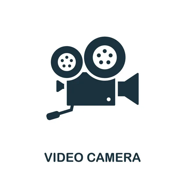 Icono de cámara de vídeo. Signo monocromático de la colección de producción de vídeo. Ilustración de iconos de cámara de vídeo creativa para diseño web, infografías y más — Vector de stock