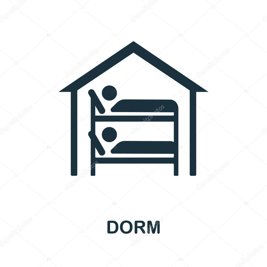 Dorm icon. Black sign from university collection. Creative Dorm icon for web design, templates and infographics.
