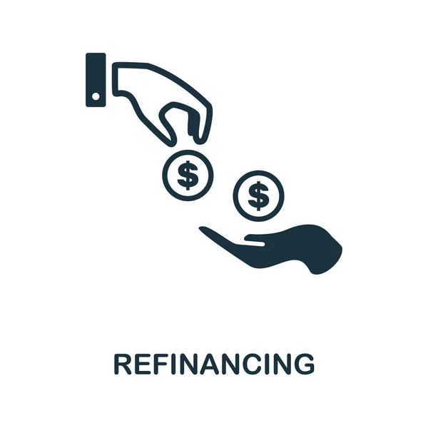 Icono de refinanciación. Signo monocromo de la colección de crisis económica. Icono de refinanciación creativa ilustración para diseño web, infografías y más — Archivo Imágenes Vectoriales