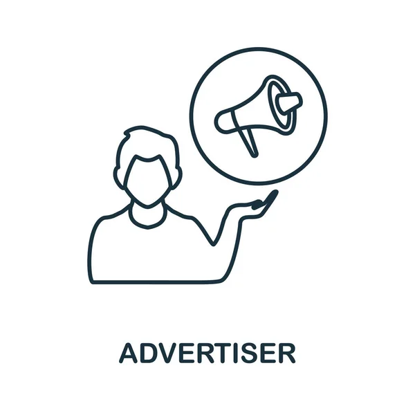 광고주의 아이콘. 계열사 마케팅 그룹의 라인 요소입니다. 웹 디자인, 인포 그래픽등을 위한 선형 광고 아이콘 표시. — 스톡 벡터