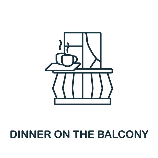 Kolacja na ikonie balkonu. Element linii z kolekcji balkonów. Linear Dinner On The Balkon ikona znak dla web design, infografika i więcej. — Wektor stockowy