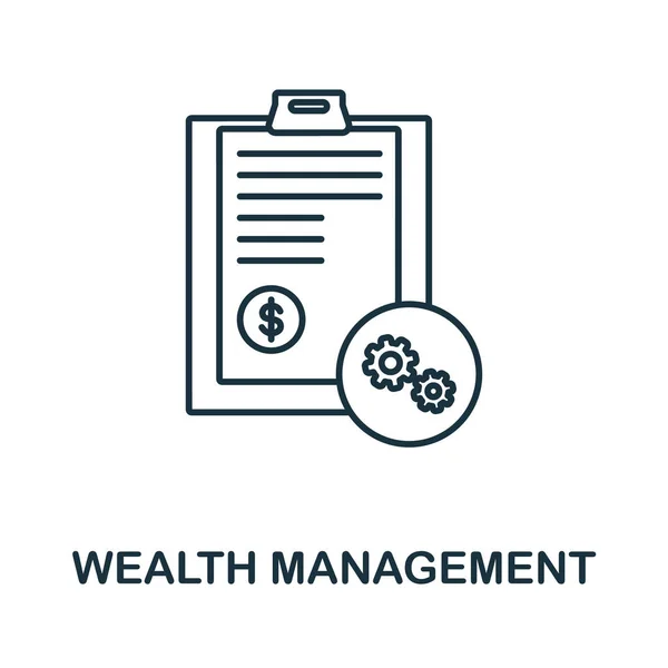 En ikon för förmögenhetsförvaltning. Linjeelement från insamling av banktransaktioner. Linjär Wealth Management ikon tecken för webbdesign, infografik och mer. — Stock vektor