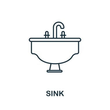 Lavabo simgesi. Banyo koleksiyonundan bir replik. Web tasarımı, bilgi grafikleri ve daha fazlası için doğrusal Sink simgesi işareti.