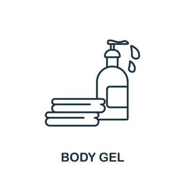 Vücut jeli ikonu. Banyo koleksiyonundan bir replik. Web tasarımı, bilgi grafikleri ve daha fazlası için doğrusal Vücut Jeli simgesi simgesi.