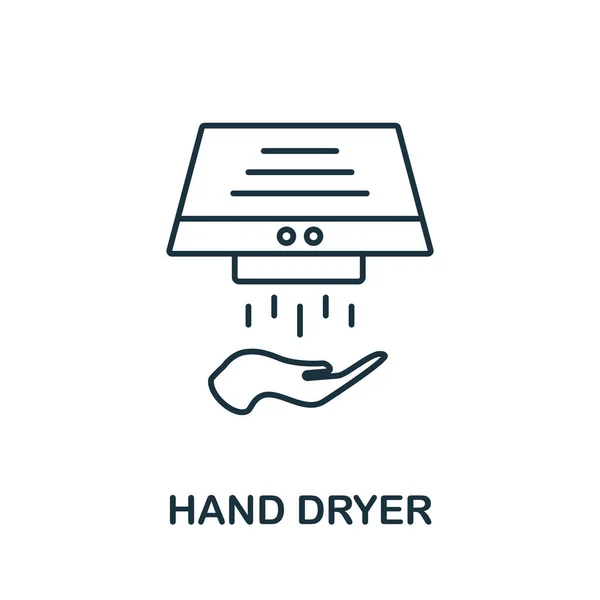 Icono de secador de manos. Elemento de línea de la colección baño. Signo de icono de secador de manos lineal para diseño web, infografías y más. — Vector de stock