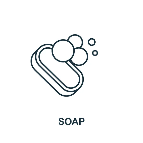 Sabun ikonu. Banyo koleksiyonundan bir replik. Web tasarımı, bilgi grafikleri ve daha fazlası için doğrusal sabun simgesi. — Stok Vektör
