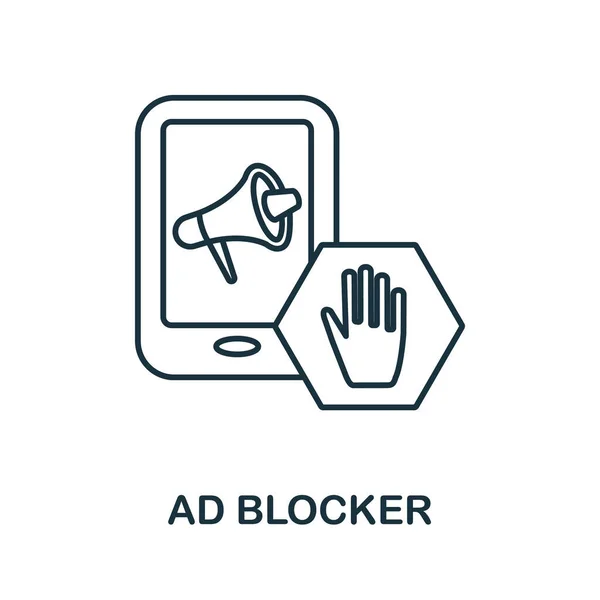 Icono del bloqueador de anuncios. Elemento de línea de la colección de marketing de contenidos. Signo de icono de bloqueador de anuncios lineal para diseño web, infografías y más. — Archivo Imágenes Vectoriales
