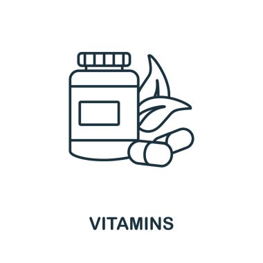 Vitamin ikonu. Diyet koleksiyonundan tek renk işareti. Web tasarımı, bilgi grafikleri ve daha fazlası için yaratıcı Vitamin simgesi çizimi