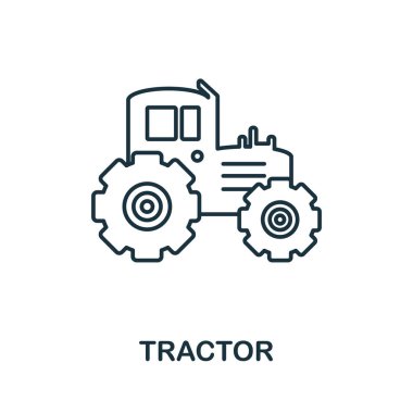 Traktör ikonu. Çiftçilik koleksiyonundan satır elemanı. Web tasarımı, bilgi grafikleri ve daha fazlası için doğrusal Traktör simgesi işareti.