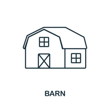 Barn ikonu. Çiftçilik koleksiyonundan satır elemanı. Web tasarımı, bilgi grafikleri ve daha fazlası için doğrusal Barn simgesi işareti.