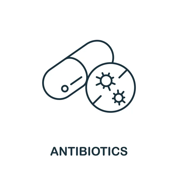 항생제 아이콘이야. 생명 공학 콜렉션의 라인 요소. 웹 디자인, 인포 그래픽등을 위한 생체 공학 아이콘 기호. — 스톡 벡터