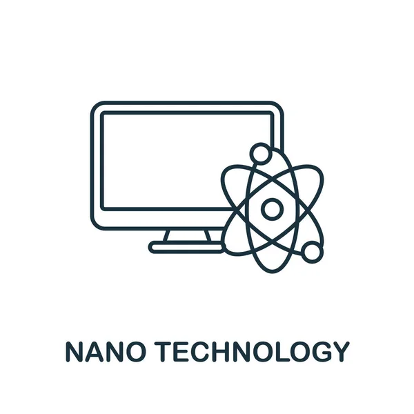 Icona della nanotecnologia. Elemento di linea della collezione di bioingegneria. Insegna icona Nano Technology lineare per web design, infografica e altro ancora. — Vettoriale Stock