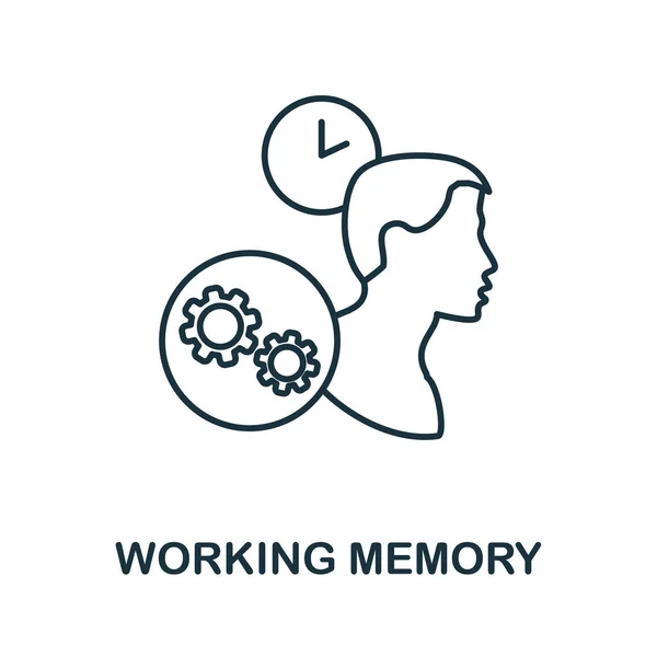 Icono de memoria de trabajo. Elemento de línea de la colección de habilidades cognitivas. Signo de icono de memoria de trabajo lineal para diseño web, infografías y más. — Archivo Imágenes Vectoriales